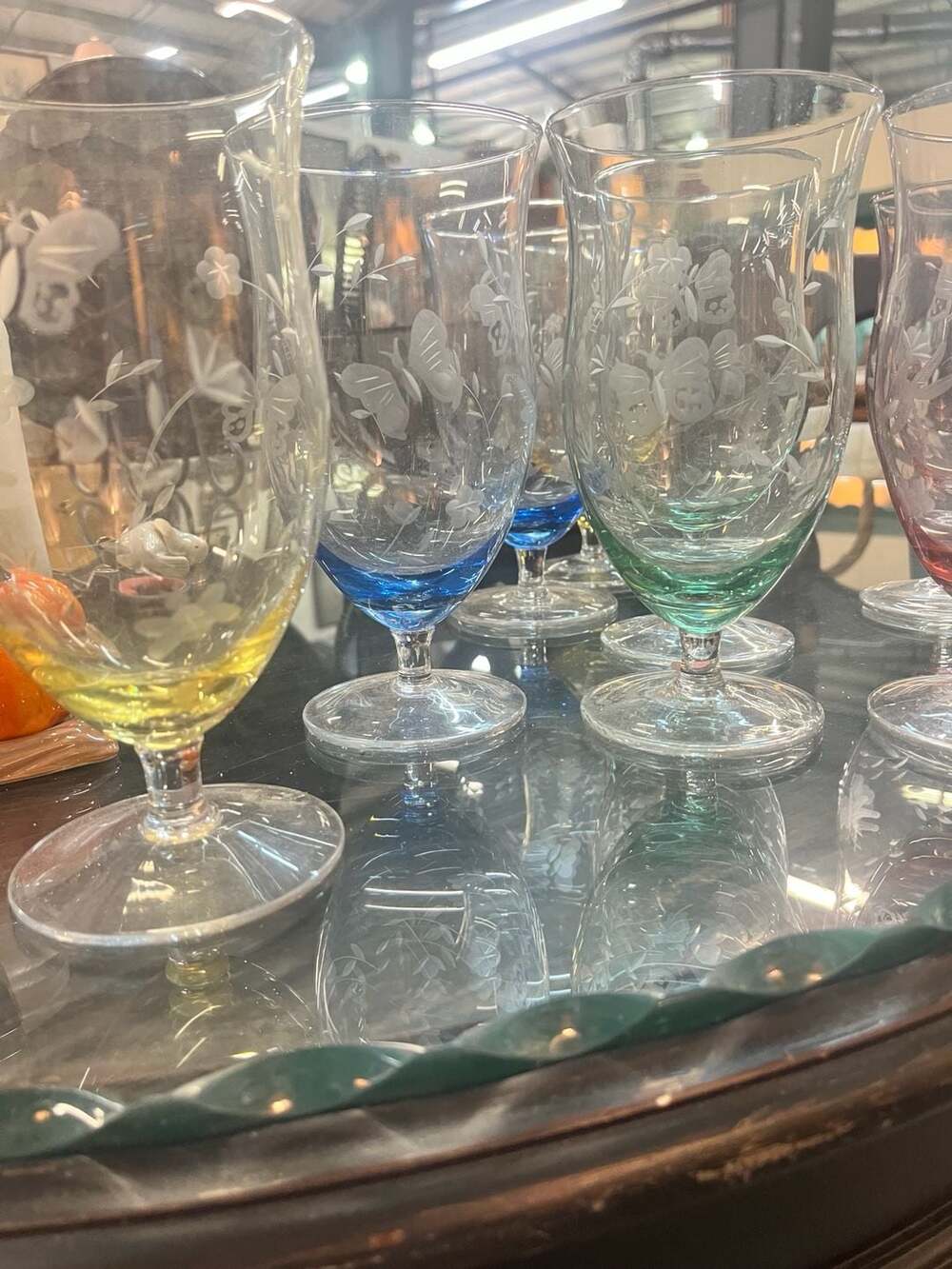 Lenox Butterfly Meadow Etched Colored Glass Goblet Ice Tea Glass